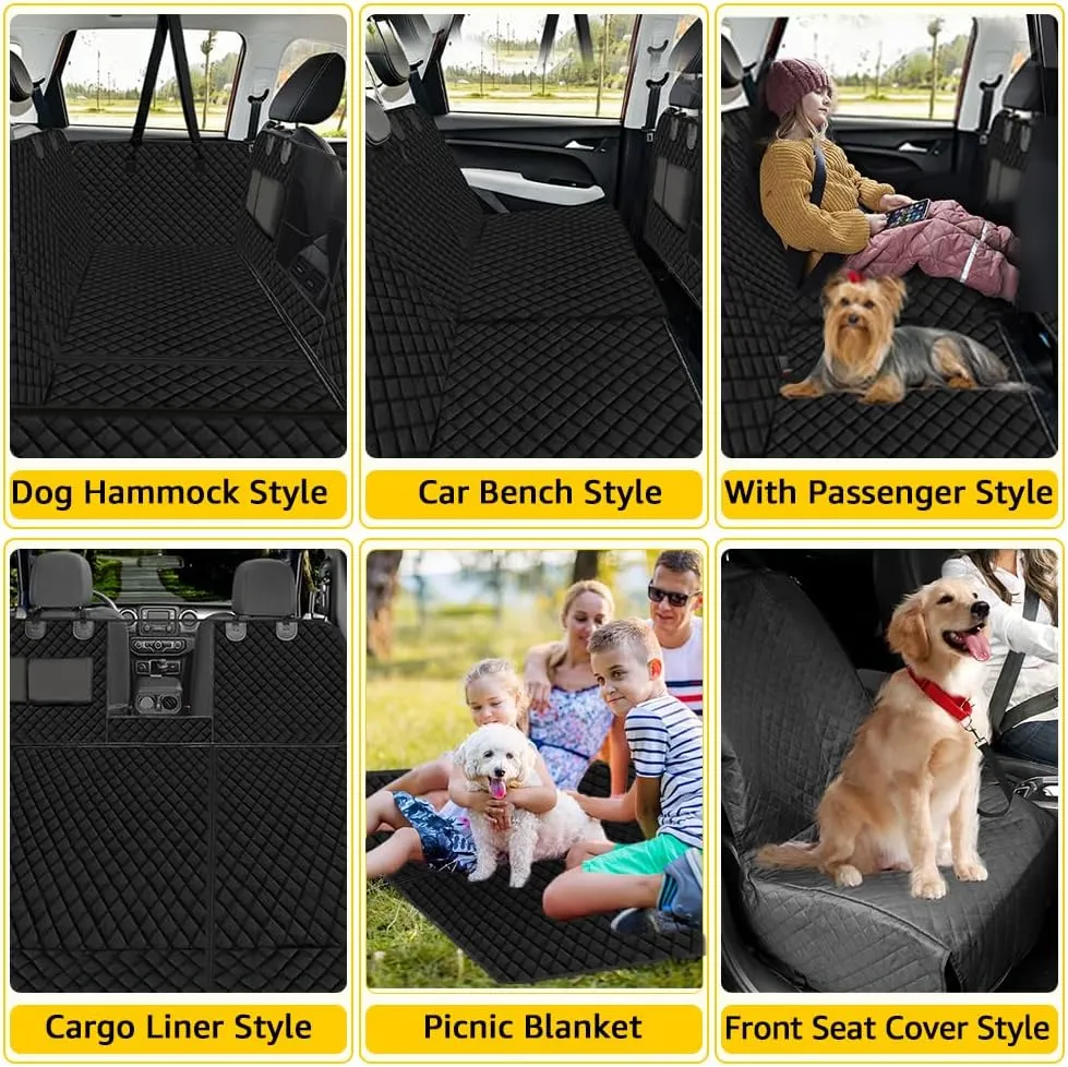 Vailge 6 in 1 Dog Car Seat Cover for Back Seat, 60/40 Split 100% Waterproof Dog Car Seat Covers with Mesh Window, Scratch Prevent Antinslip Dog Car Hammock, Large