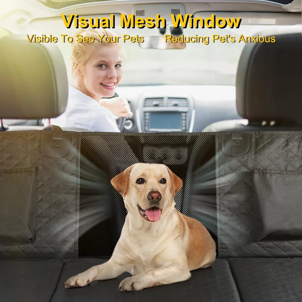 Vailge 6 in 1 Dog Car Seat Cover for Back Seat, 60/40 Split 100% Waterproof Dog Car Seat Covers with Mesh Window, Scratch Prevent Antinslip Dog Car Hammock, Large