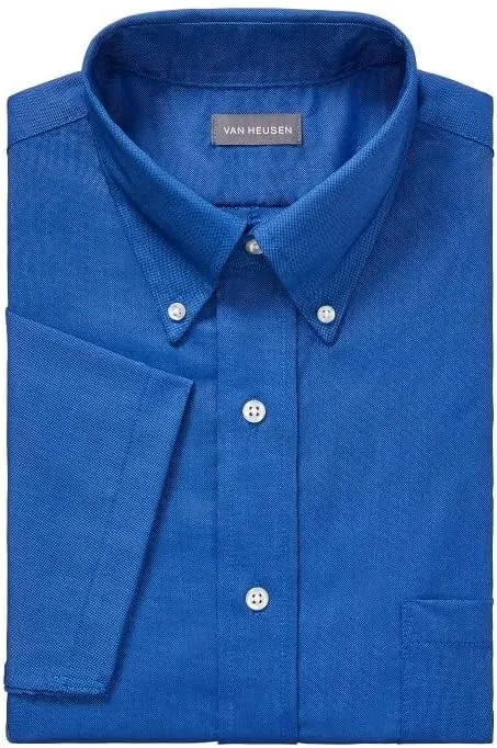 Van Heusen Men's Short Sleeve Regular Fit Oxford Solid Dress Shirt - Amazon Exclusive