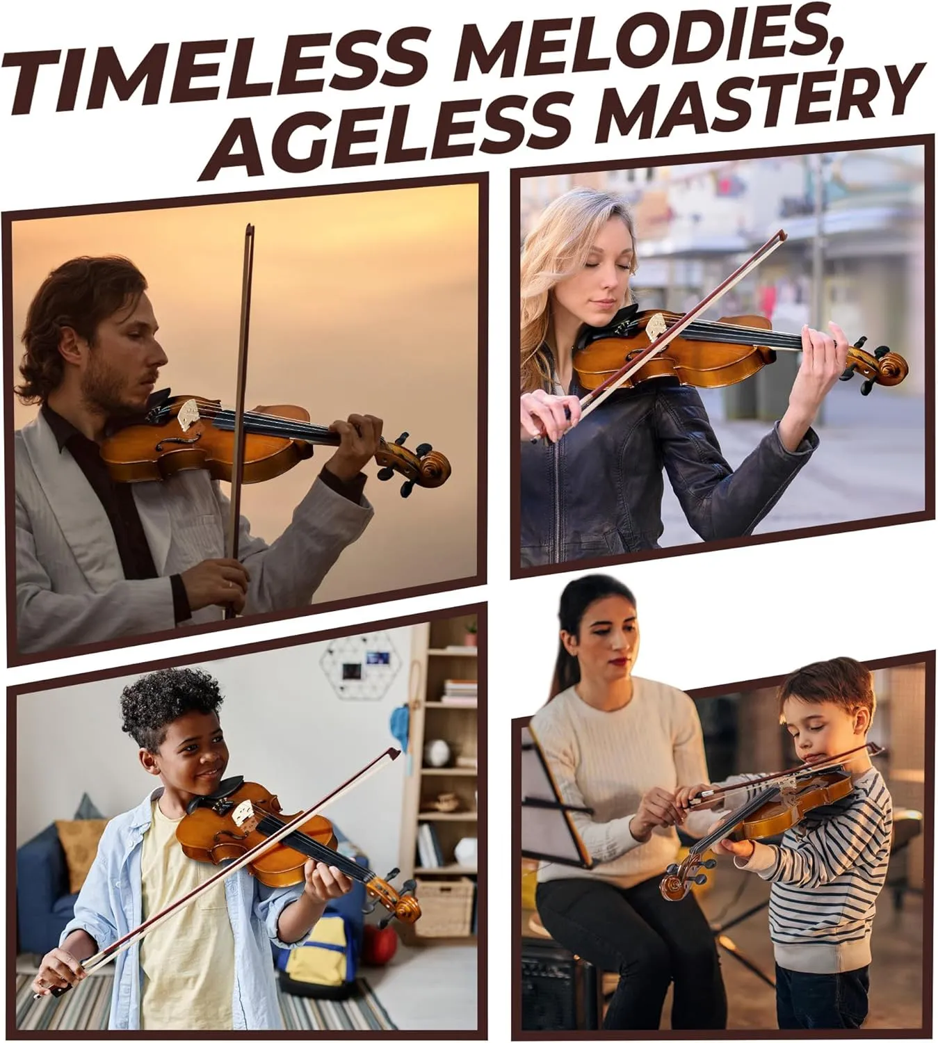Vangoa Violin 1/2 Size Set Fiddle, Handcrafted Half Size Starter Acoustic Violins Kit with Solid Wood Side Board, Lightweight Hard Case for Beginners Learners, Children, Kids, Adults, Right Handed