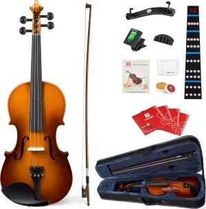 Vangoa Violin 1/2 Size Set Fiddle, Handcrafted Half Size Starter Acoustic Violins Kit with Solid Wood Side Board, Lightweight Hard Case for Beginners Learners, Children, Kids, Adults, Right Handed