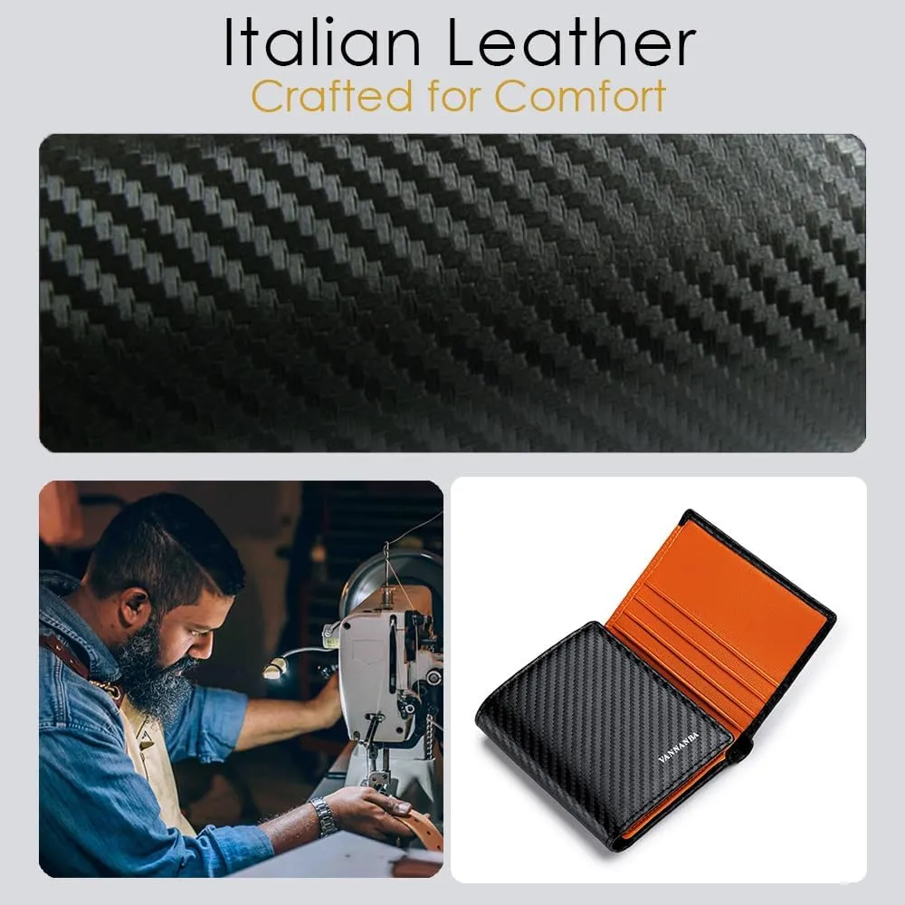 VANNANBA 2023 New Carbon Fibre Front Pocket Wallet with Folded ID Windows,12 Card Slots & 2 Note pockets(carbon orange)
