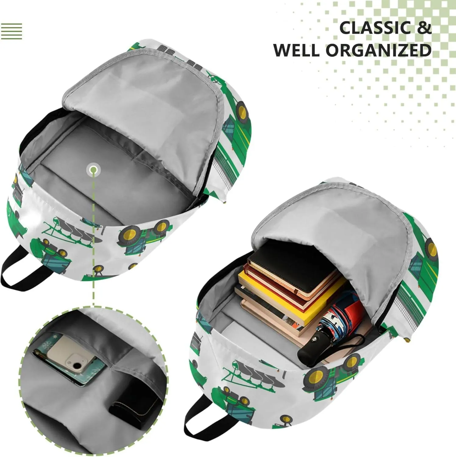 Vehicles Tractor Trailers Laptop Backpack Travel Hiking Camping Work Computer Back Packs Book Bags for Men Women