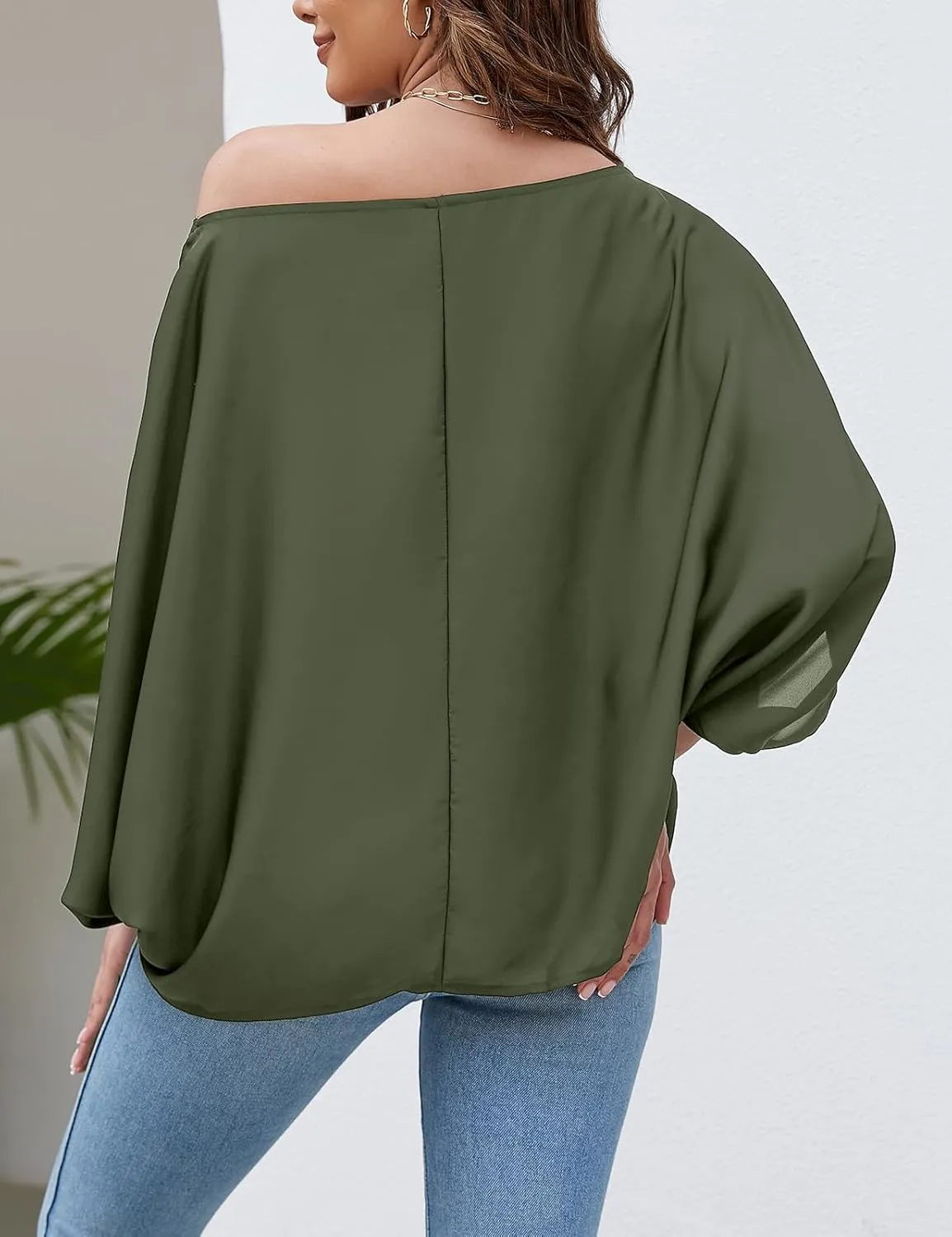VIMPUNEC Womens Off The Shoulder Flowy Tops Casual Batwing Sleeves Blouses Loose Chiffon Shirts