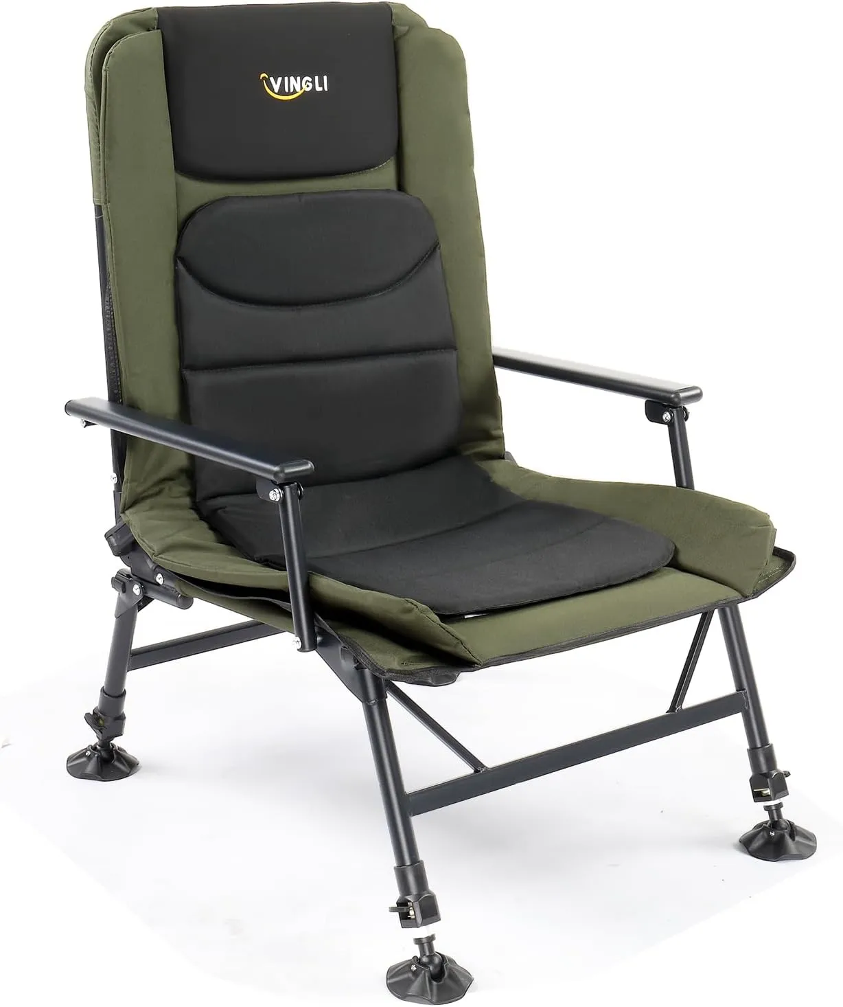 VINGLI Oversized Fishing Chair Heavy Duty Support 440 LBS, 160° Freely Adjustable Reclining Folding Chairs, Lounge Travel Outdoor Seat with High Back for Fishing Camping or Leisure