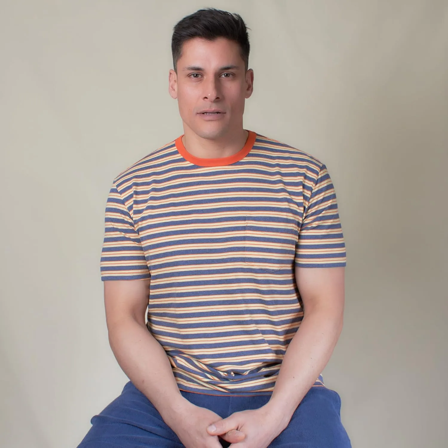 Vintage 60's Recycled Surf Stripe Pocket Tee | 100% Recycled Cotton Poly Blend |