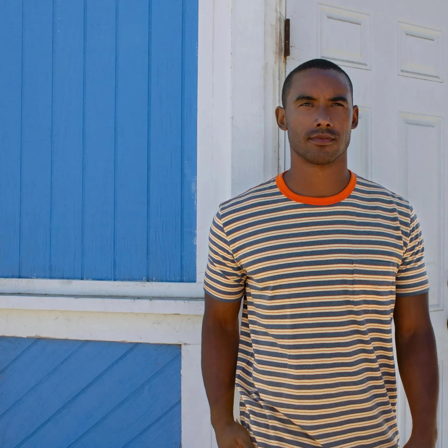 Vintage 60's Recycled Surf Stripe Pocket Tee | 100% Recycled Cotton Poly Blend |