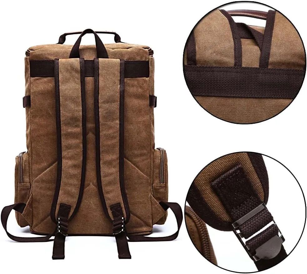 Vintage Canvas Backpack Casual Travel Rucksack 15.6inch Laptop Daypacks Hiking Camping Backpack