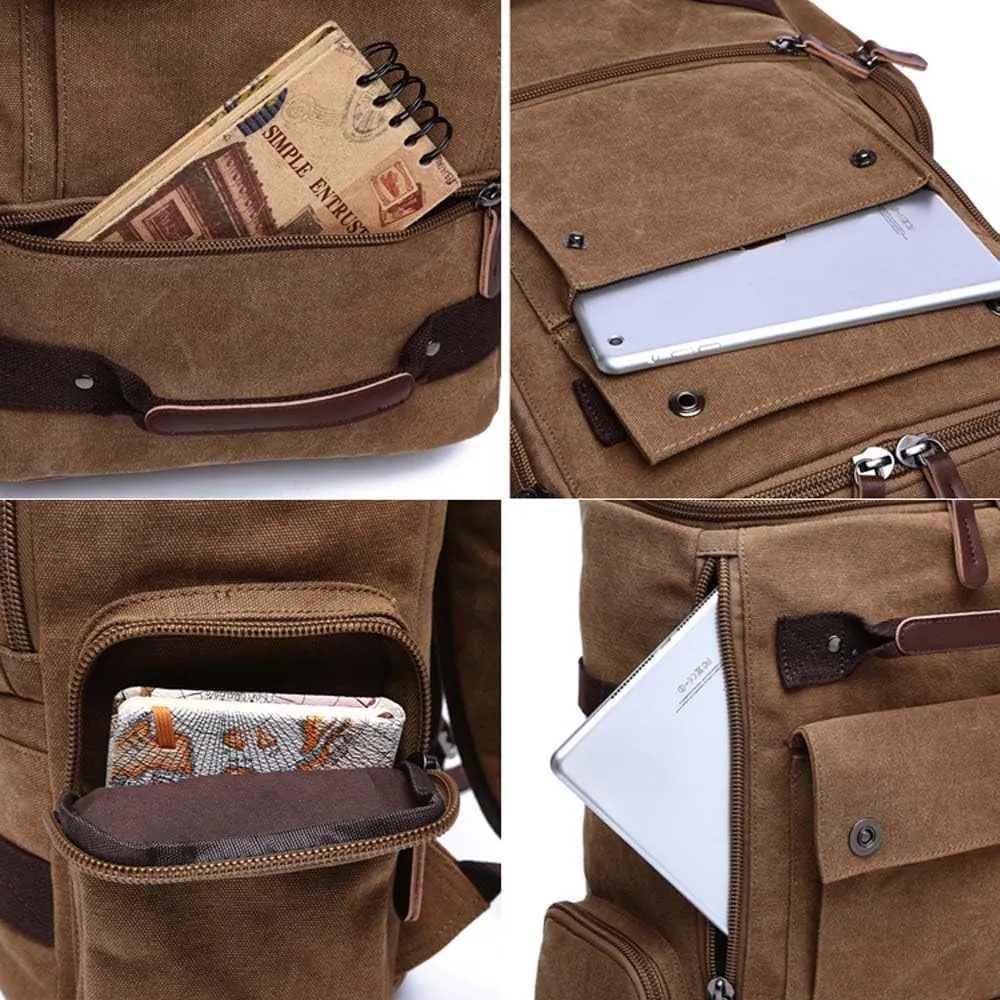 Vintage Canvas Backpack Casual Travel Rucksack 15.6inch Laptop Daypacks Hiking Camping Backpack