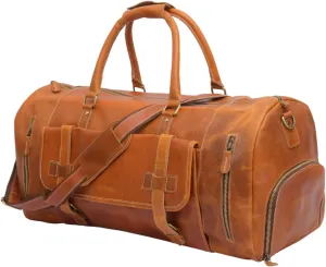 Vintage Duffel Travel Bag for Men/Women and Travel pure Leather Bag,Airplane Luggage,Sports Gym,Carry-With Shoe Compartment (Brown, 20 Inches)