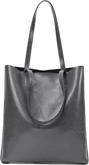 Vintage Large Capacity Waxed Cowhide Vertical Shoulder Tote Bag | Premium Genuine Leather Versatile High-end Handbag