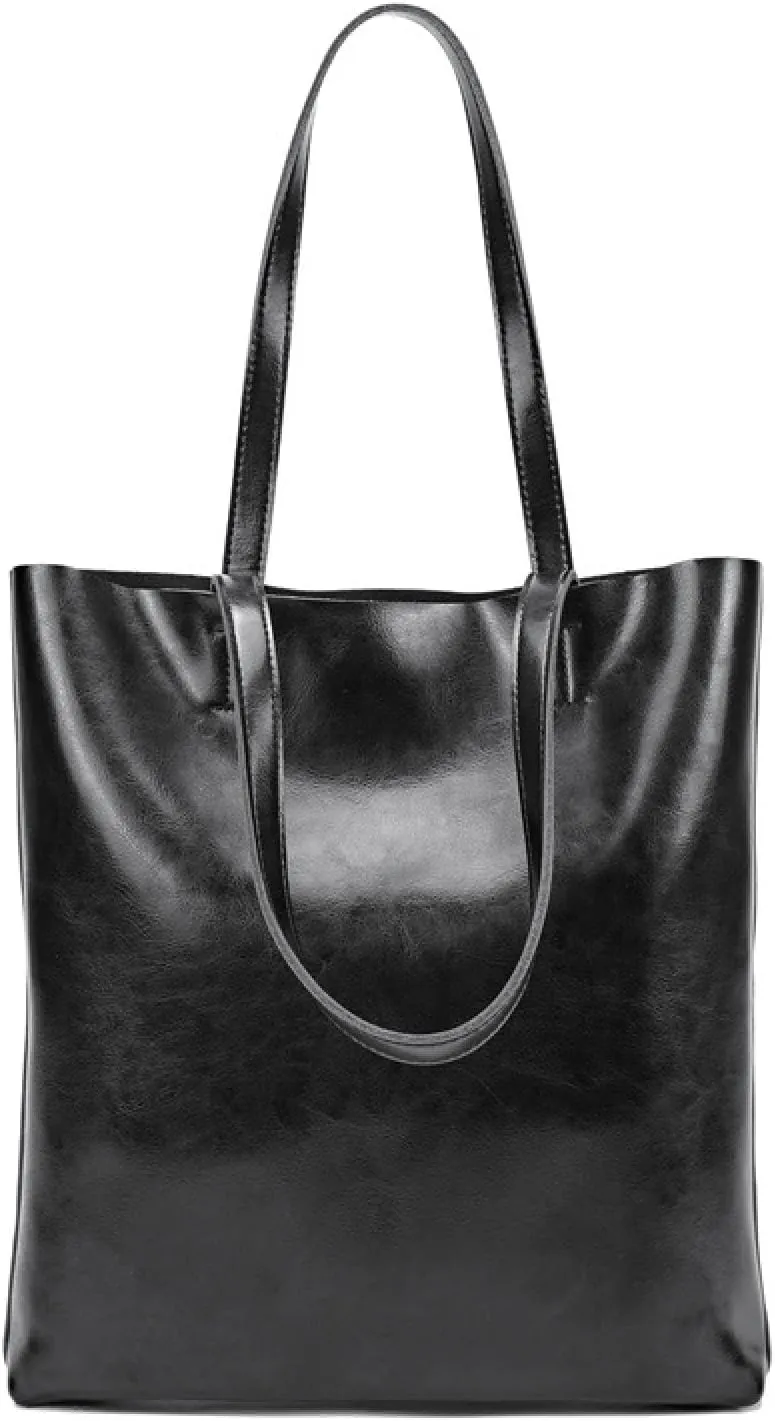 Vintage Large Capacity Waxed Cowhide Vertical Shoulder Tote Bag | Premium Genuine Leather Versatile High-end Handbag