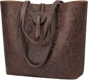 Vintage Leather Tote Bag, Large Shoulder Purse Handbag, Brown