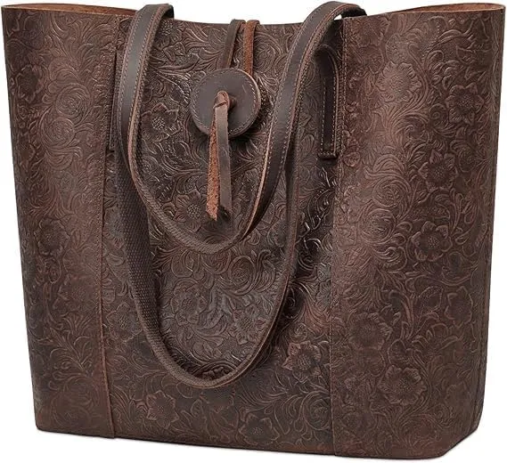 Vintage Leather Tote Bag, Large Shoulder Purse Handbag, Brown