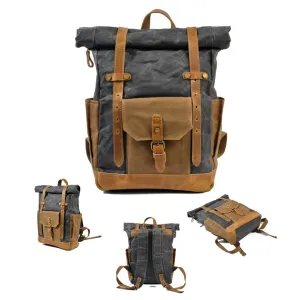 Vintage Men Rucksack Canvas Genuine Leather Travel Schoolbag Laptop Backpack