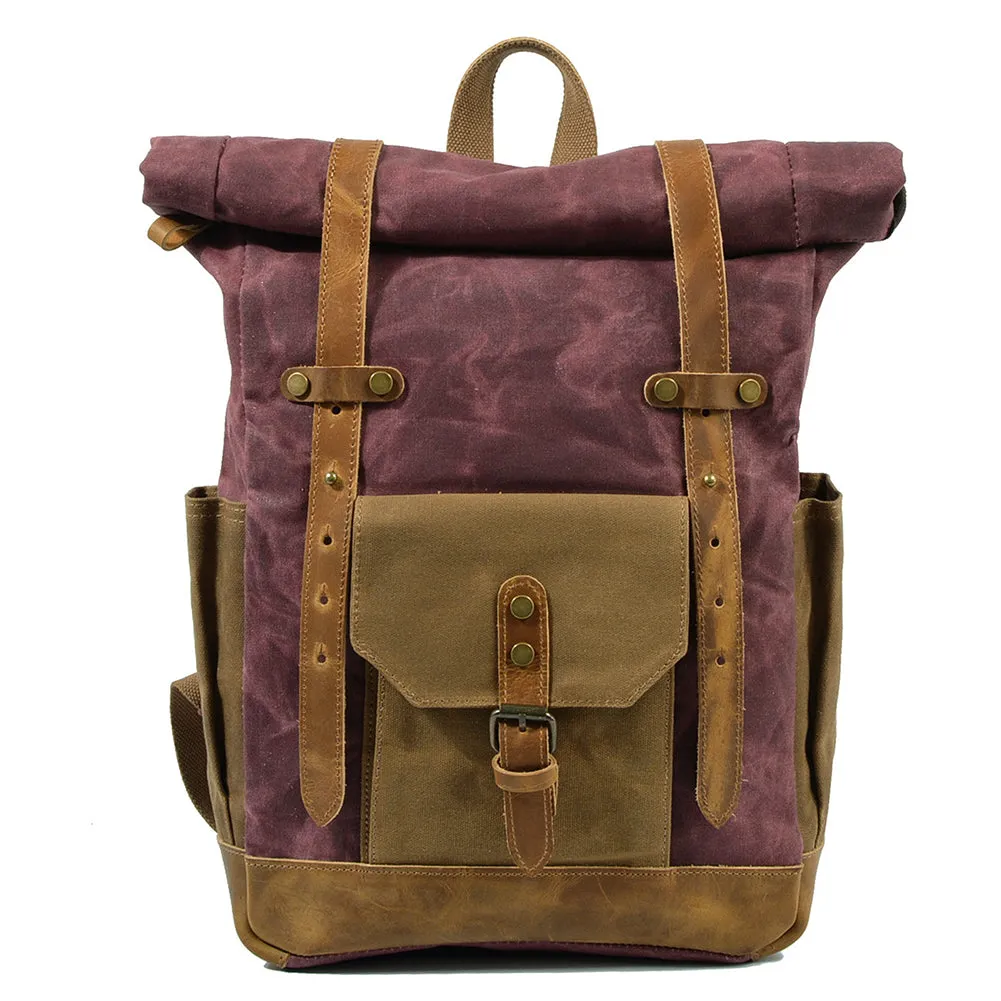 Vintage Men Rucksack Canvas Genuine Leather Travel Schoolbag Laptop Backpack