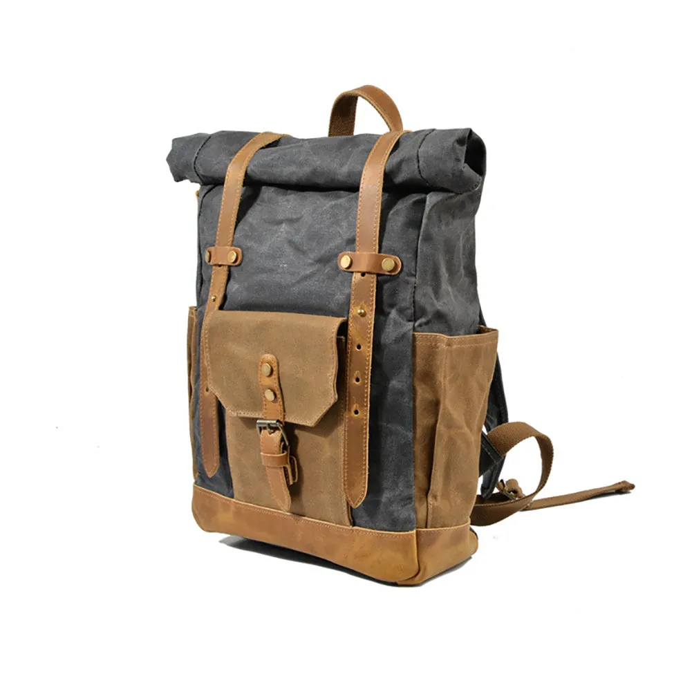 Vintage Men Rucksack Canvas Genuine Leather Travel Schoolbag Laptop Backpack