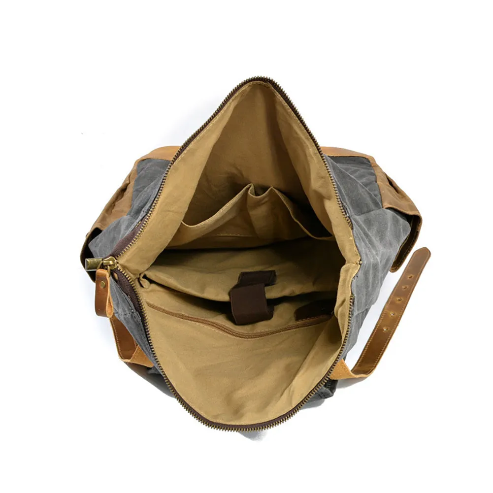 Vintage Men Rucksack Canvas Genuine Leather Travel Schoolbag Laptop Backpack