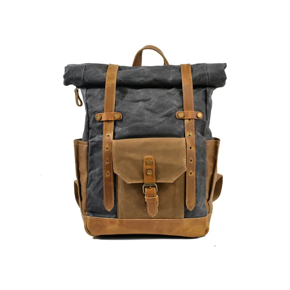 Vintage Men Rucksack Canvas Genuine Leather Travel Schoolbag Laptop Backpack