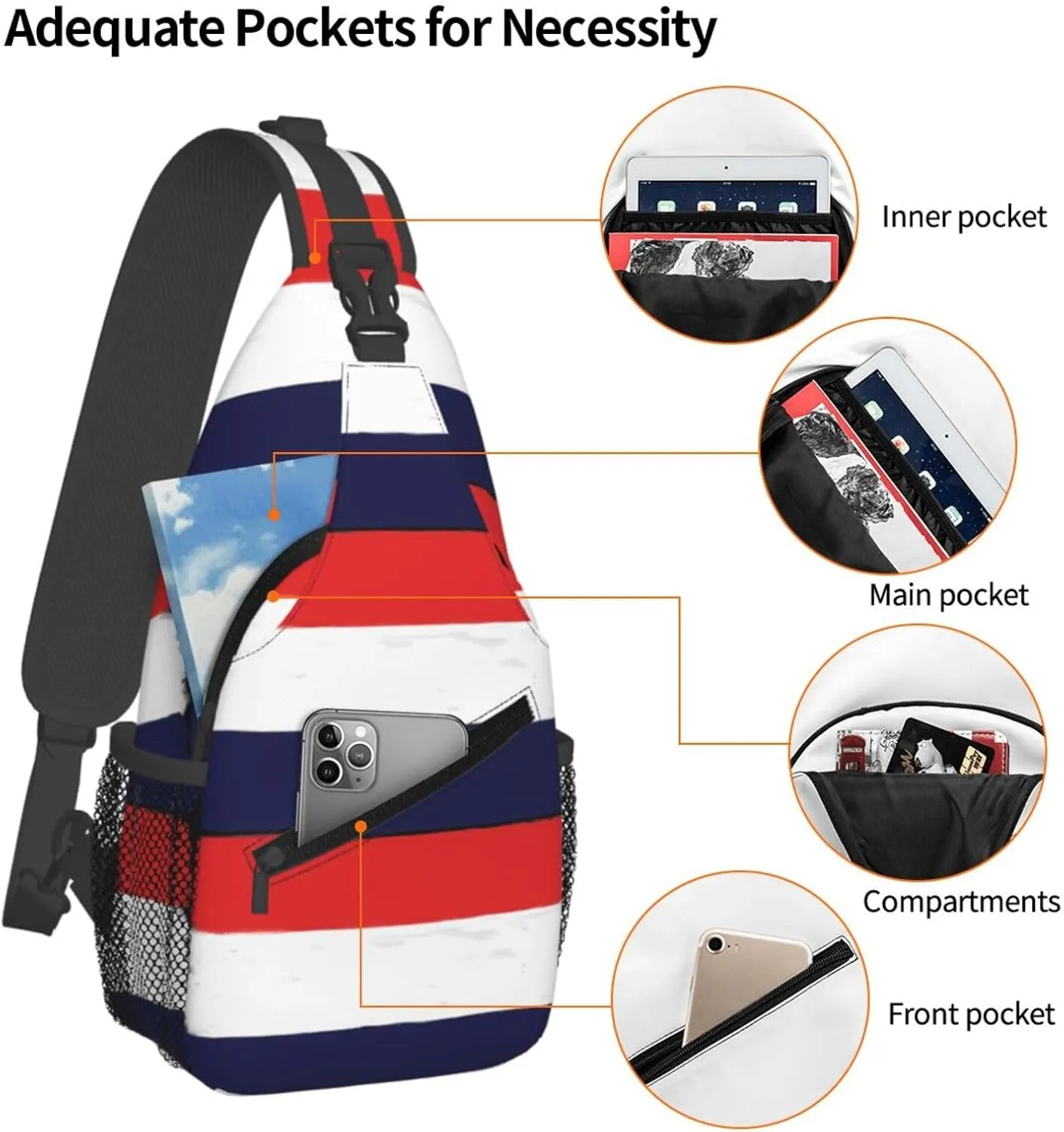 Vintage Netherlands Holland Flag Crossbody Bag Cross Chest Bag Adjustable Sling Backpack Sports Gym Shoulder Bags Travel Cycling Daypack Diagonally Casual Rucksack