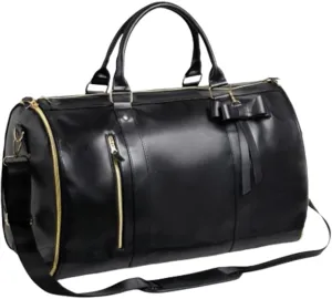 Viralhuntz Foldable Travel Bag, 2-in-1 Garment and Duffle Bag, Water-Resistant, Carry-On Approved,Large Capacity Leather Waterproof Duffel Bag (Black)
