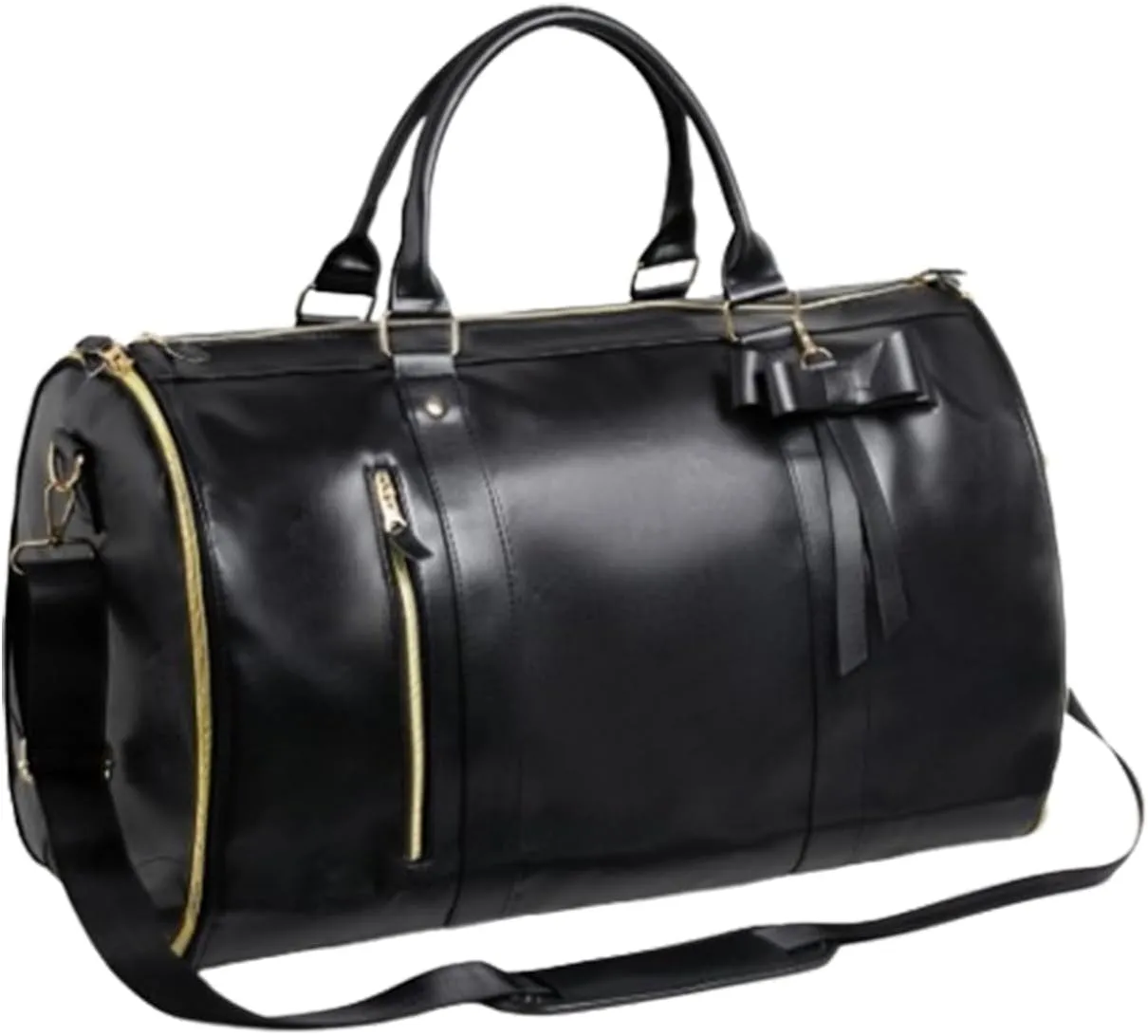 Viralhuntz Foldable Travel Bag, 2-in-1 Garment and Duffle Bag, Water-Resistant, Carry-On Approved,Large Capacity Leather Waterproof Duffel Bag (Black)