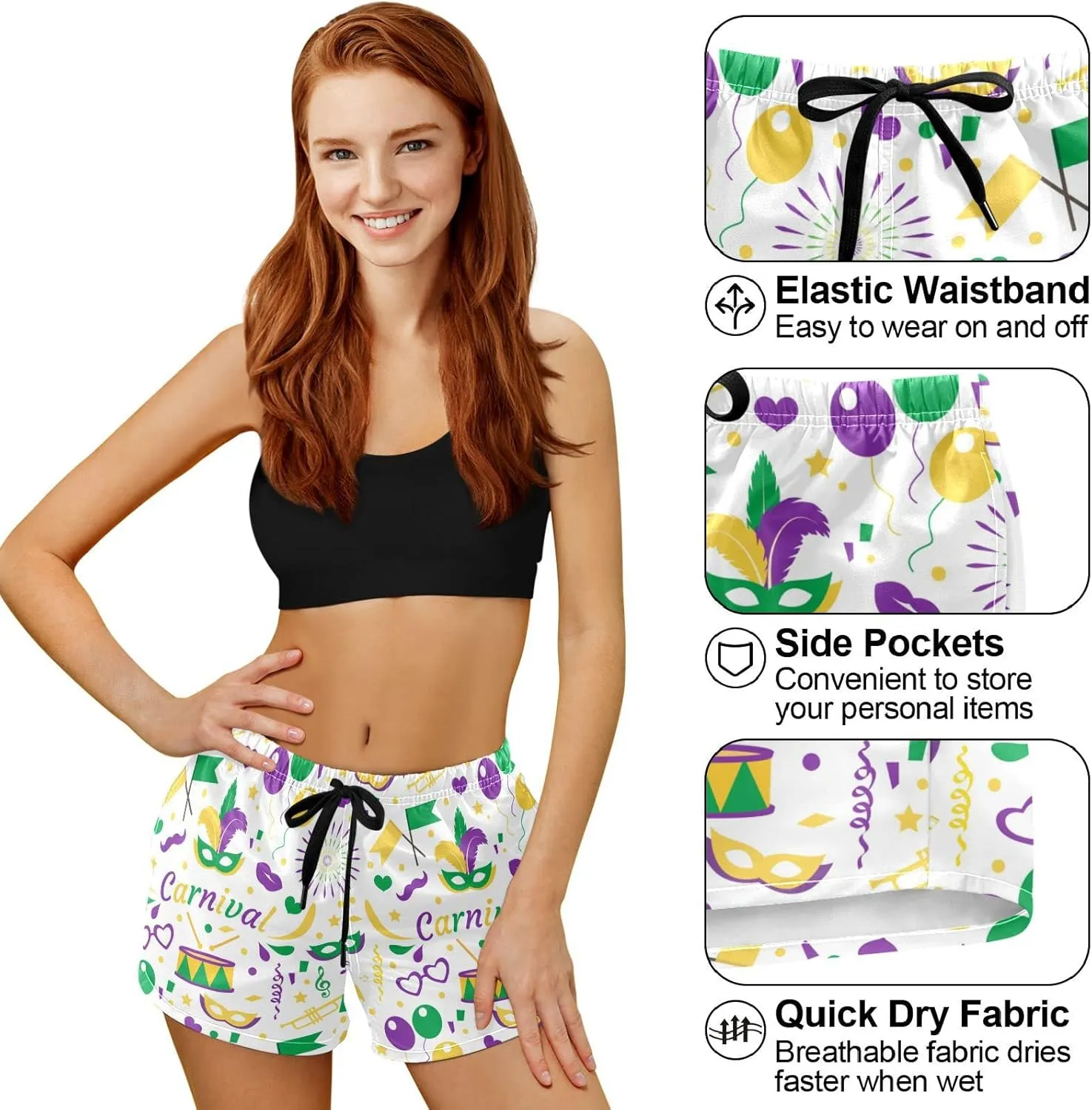 visesunny Women Summer Floral Beach Boardshorts with Pockets Swim Trunks Quick Dry Sports Summer Bottom