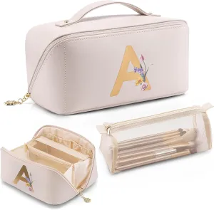 Vlando Mothers Day Mom Gifts,Graduation Gifts for Girls,Personalized Makeup Bag,Makeup Organizer Bag,Preppy Stuff Gifts for Teen Girls Birthday Gift for Women Friends Sister(Letter A)