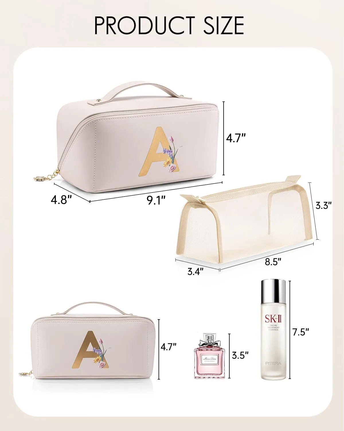 Vlando Mothers Day Mom Gifts,Graduation Gifts for Girls,Personalized Makeup Bag,Makeup Organizer Bag,Preppy Stuff Gifts for Teen Girls Birthday Gift for Women Friends Sister(Letter A)