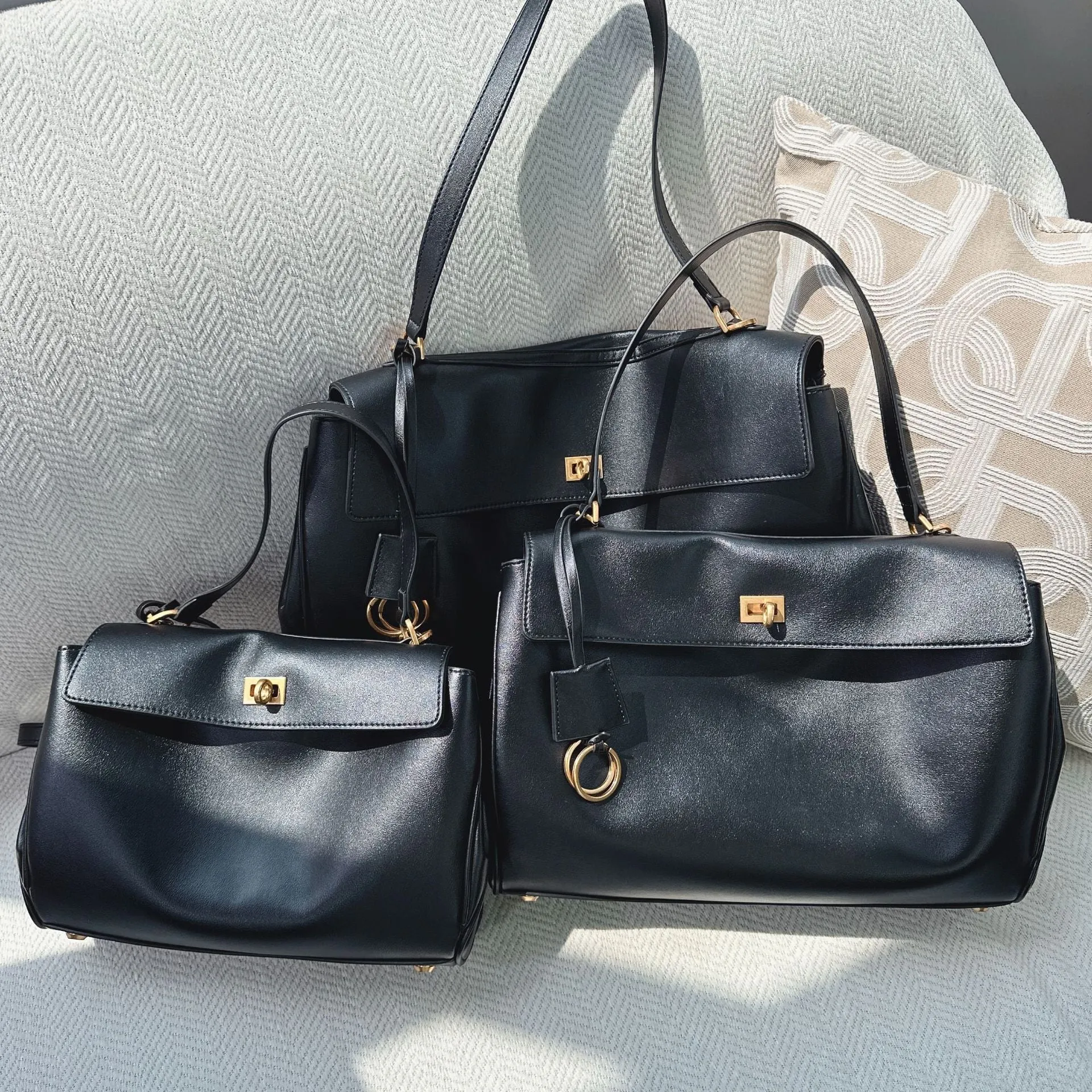 VLOVELAW New Genuine Leather Rodeo Tote Bag Large Capacity Lock Kelly Bag Leisure Commute Shoulder Messenger Bag for Women