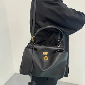 VLOVELAW New Genuine Leather Rodeo Tote Bag Large Capacity Lock Kelly Bag Leisure Commute Shoulder Messenger Bag for Women
