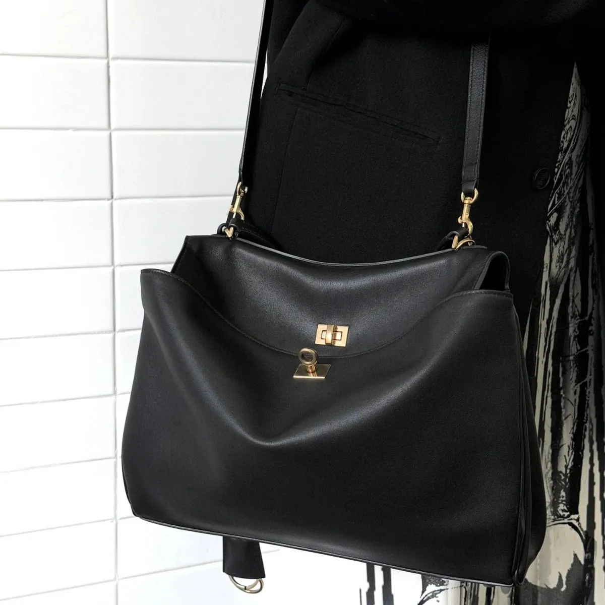 VLOVELAW New Genuine Leather Rodeo Tote Bag Large Capacity Lock Kelly Bag Leisure Commute Shoulder Messenger Bag for Women