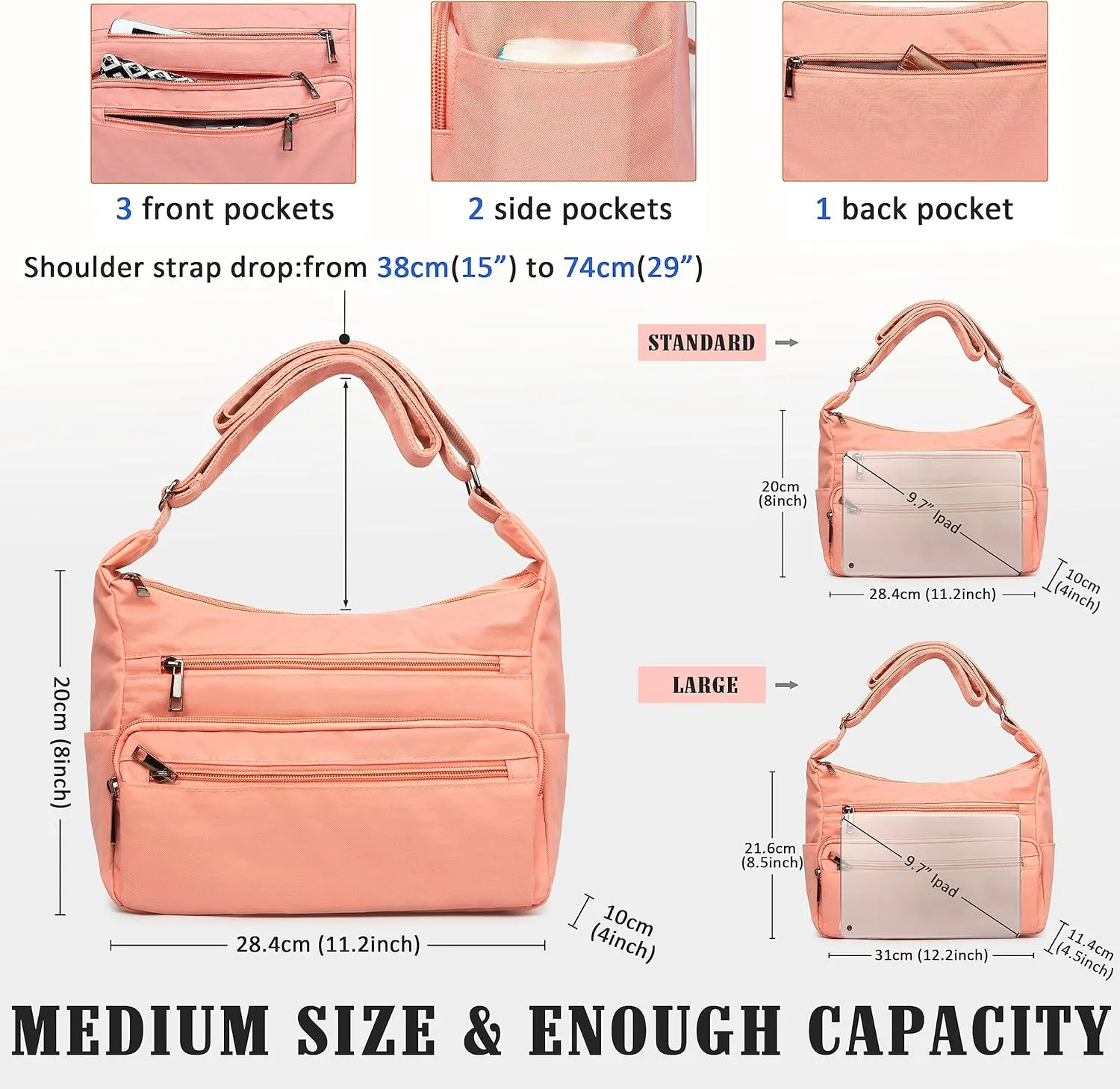 VOLGANIK ROCK RFID Purses for Women Fabric Nylon Multi Pocket Crossbody Bag Ladies Travel Handbag