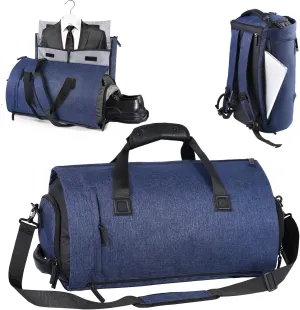 Vomgomfom 45L Foldable Garment Bag with Removable Backpack & Shoulder Straps,Business Travel Suit Bag with Separate Shoe Compartment,Navy Blue