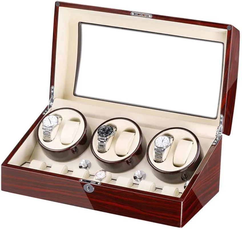 Watch Winder Box for 6 Automatic Watches   7 Storage Quiet Motor Wood Shell Piano Paint Exterior Large Capacity Accessories
