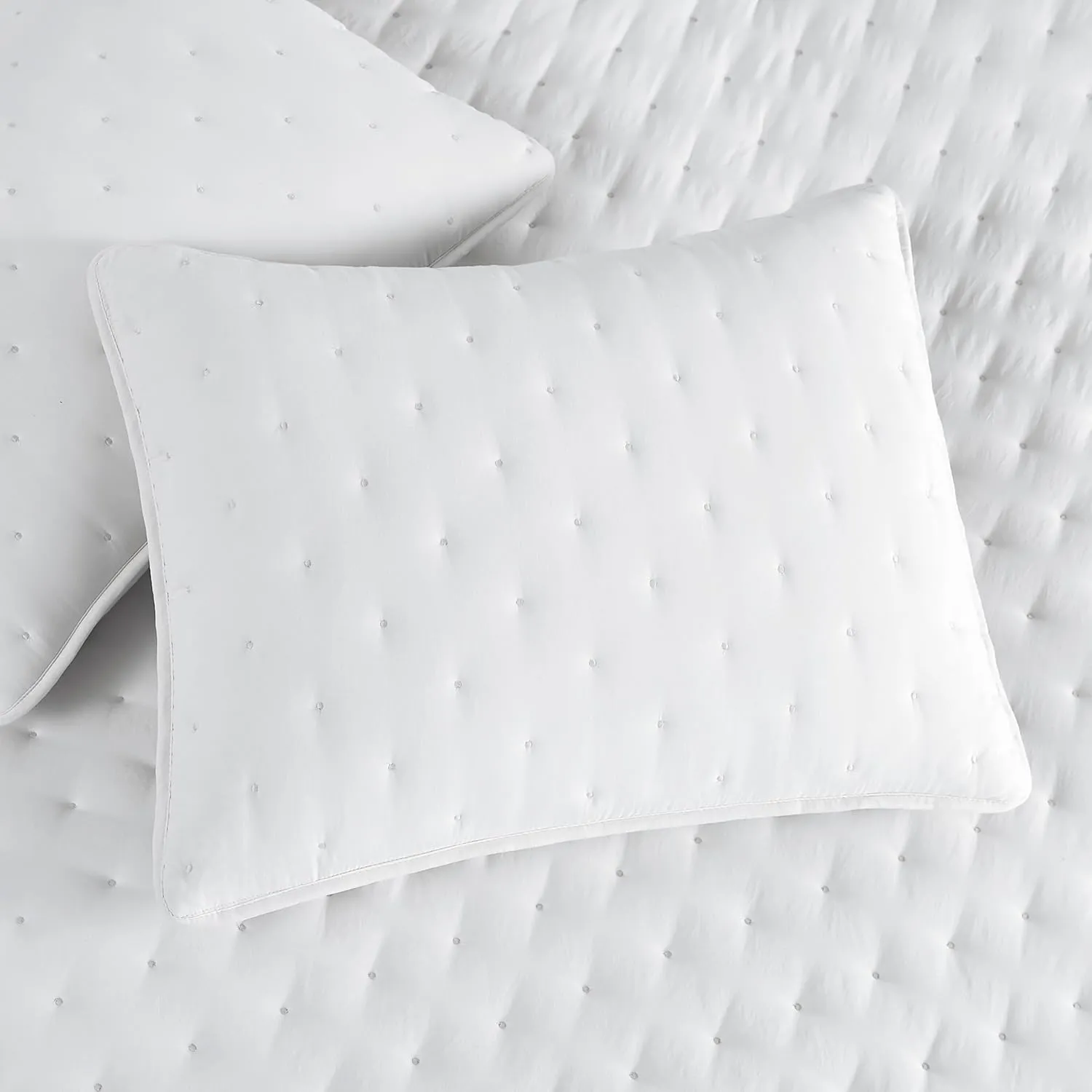 WDCOZY White Cloud Quilt King Size Bedding Set with Pillow Sham, Puffy Cozy Lightweight Bedspread Coverlet, Soft Cute Bed Cover for All Season - 3 Pieces, 104x90 inches