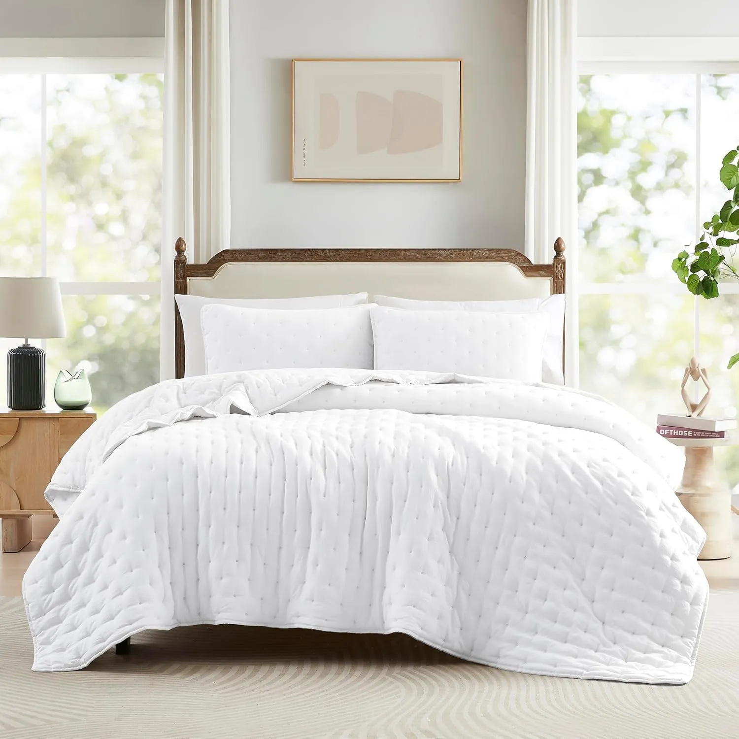 WDCOZY White Cloud Quilt King Size Bedding Set with Pillow Sham, Puffy Cozy Lightweight Bedspread Coverlet, Soft Cute Bed Cover for All Season - 3 Pieces, 104x90 inches
