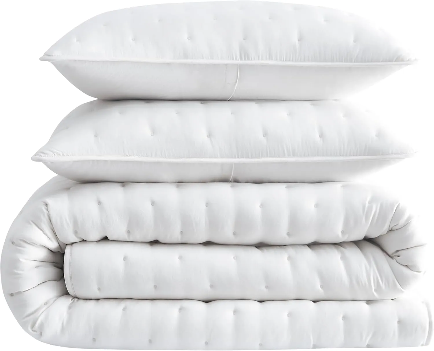 WDCOZY White Cloud Quilt King Size Bedding Set with Pillow Sham, Puffy Cozy Lightweight Bedspread Coverlet, Soft Cute Bed Cover for All Season - 3 Pieces, 104x90 inches