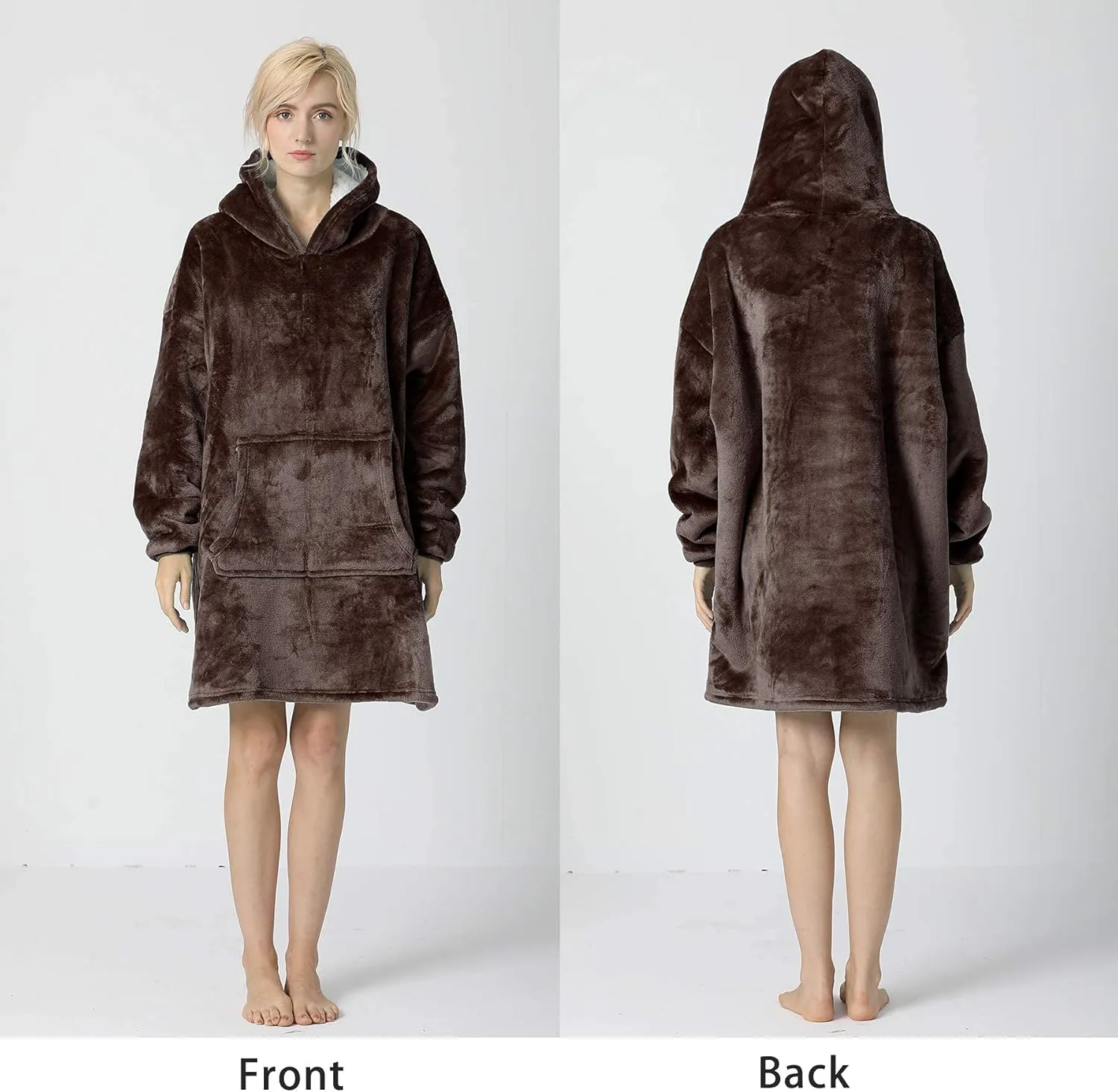 Wearable Blanket Hoodie, Oversized Sherpa Fleece Sweatshirt Blanket with Giant Pocket for Women Gift