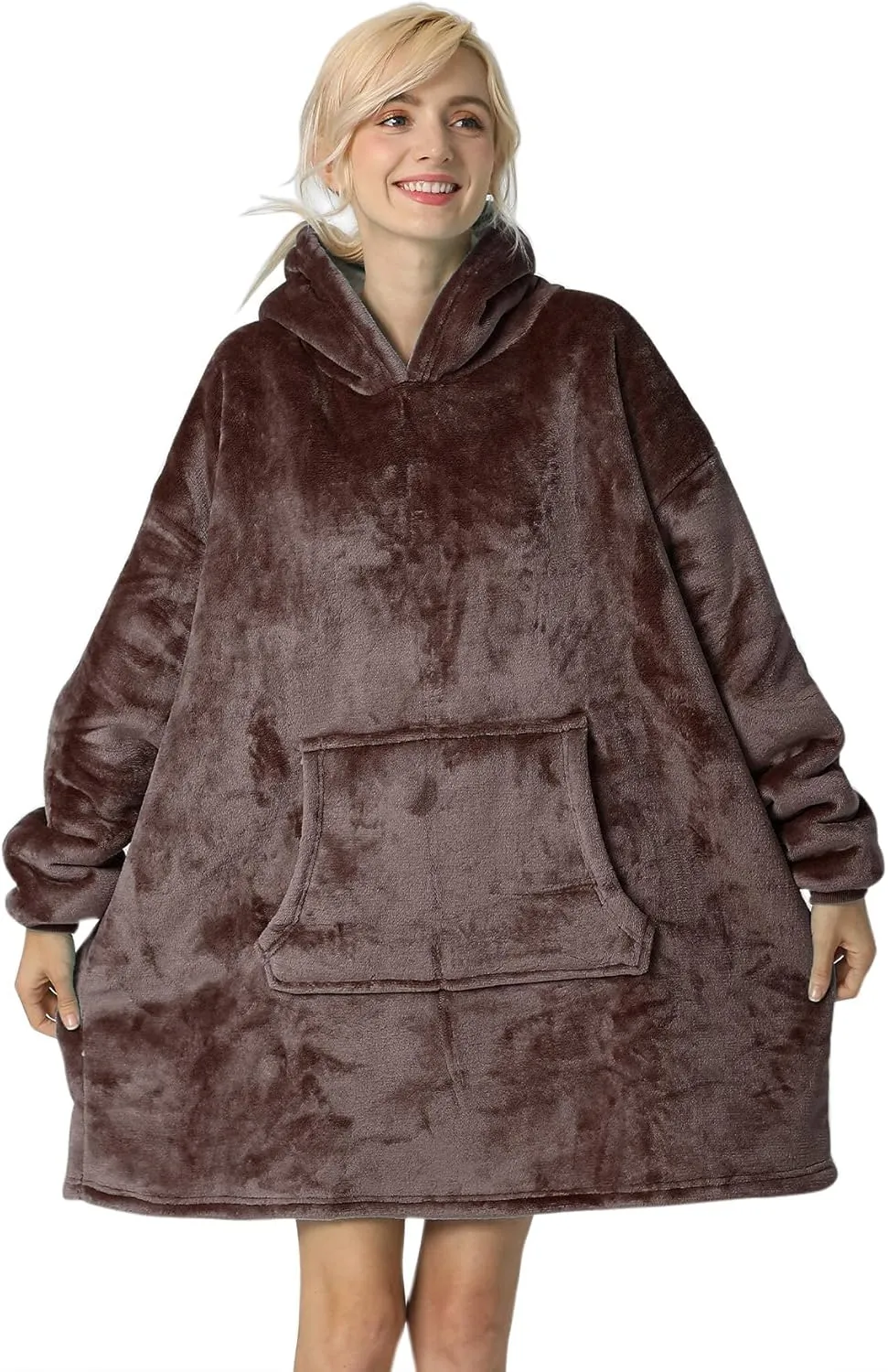 Wearable Blanket Hoodie, Oversized Sherpa Fleece Sweatshirt Blanket with Giant Pocket for Women Gift