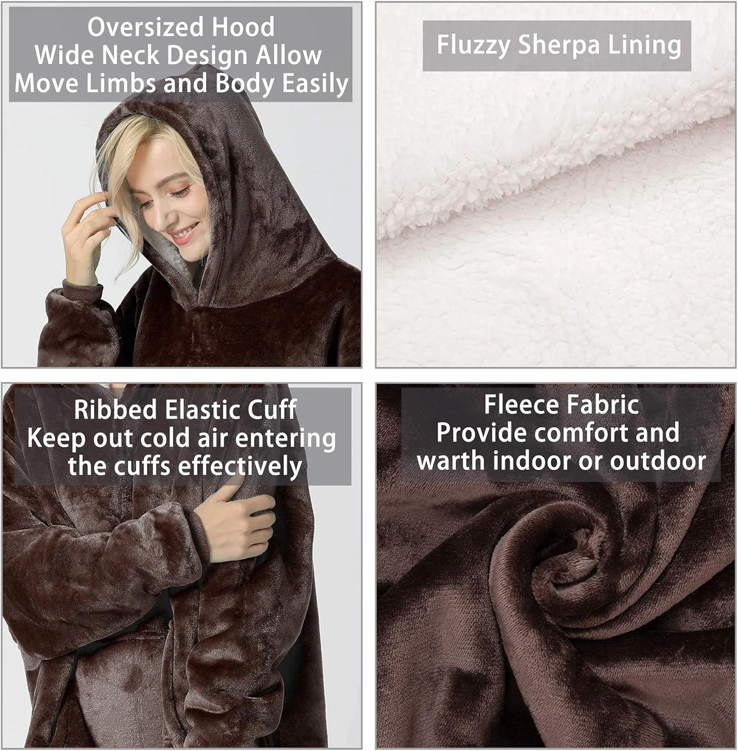 Wearable Blanket Hoodie, Oversized Sherpa Fleece Sweatshirt Blanket with Giant Pocket for Women Gift