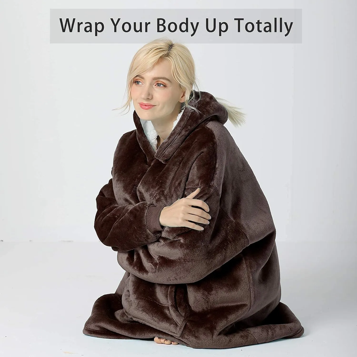 Wearable Blanket Hoodie, Oversized Sherpa Fleece Sweatshirt Blanket with Giant Pocket for Women Gift