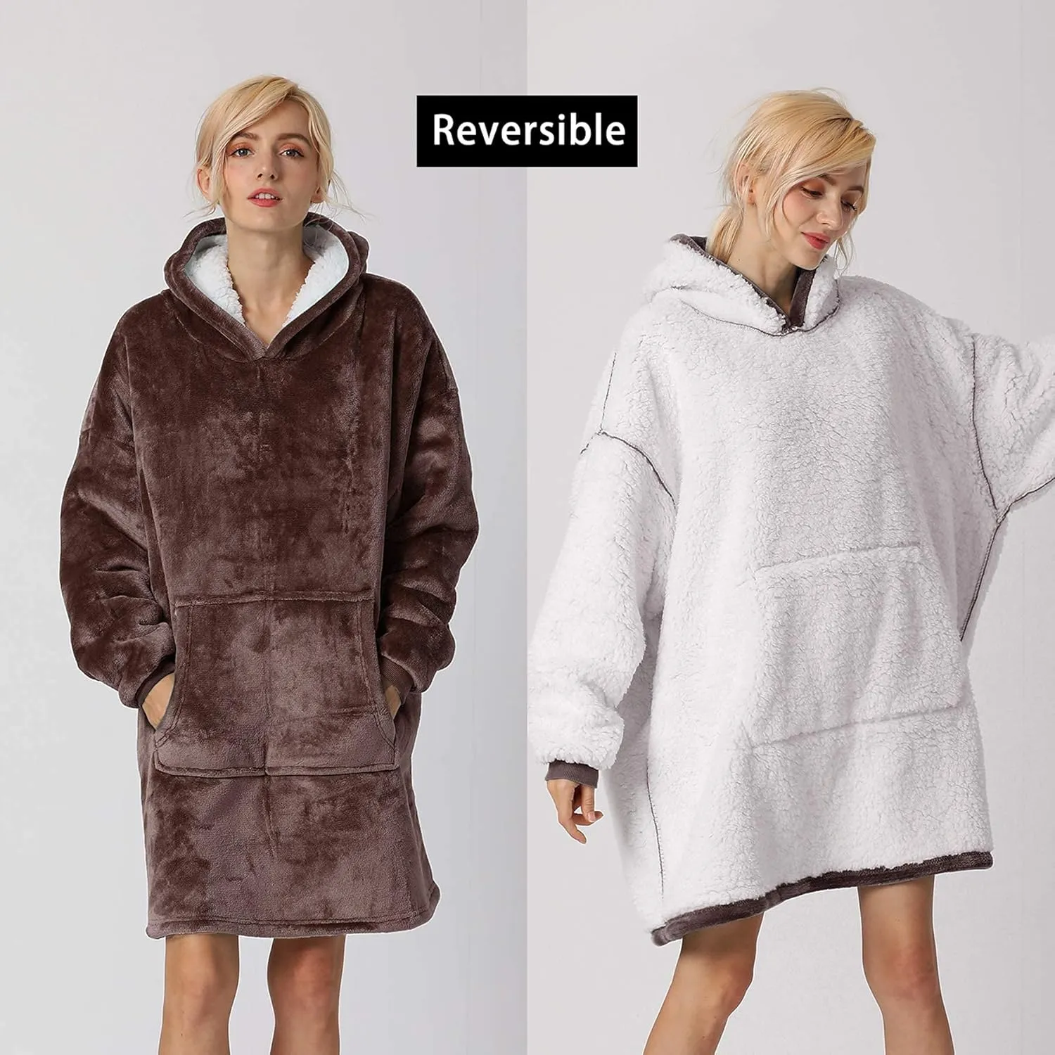 Wearable Blanket Hoodie, Oversized Sherpa Fleece Sweatshirt Blanket with Giant Pocket for Women Gift