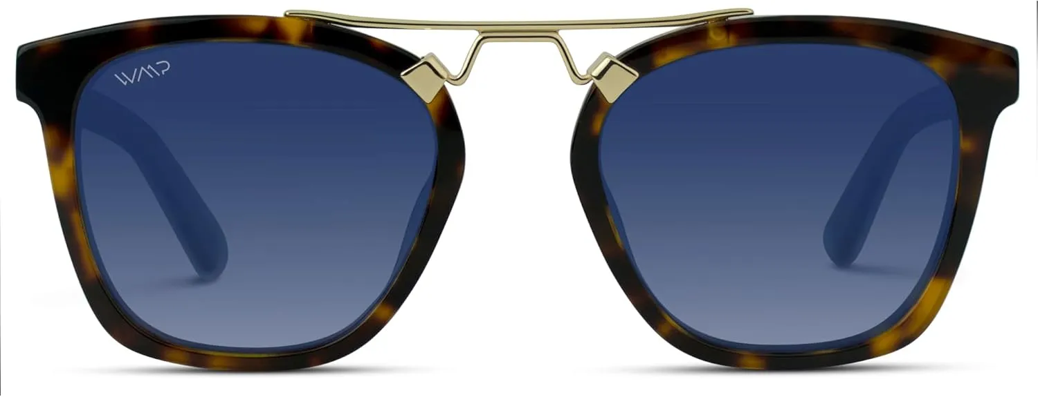 WearMe Pro WMP Eyewear - Women's Oversized Polarized Sunglasses: Square Vintage Style with Metal Double-Bar Bridge