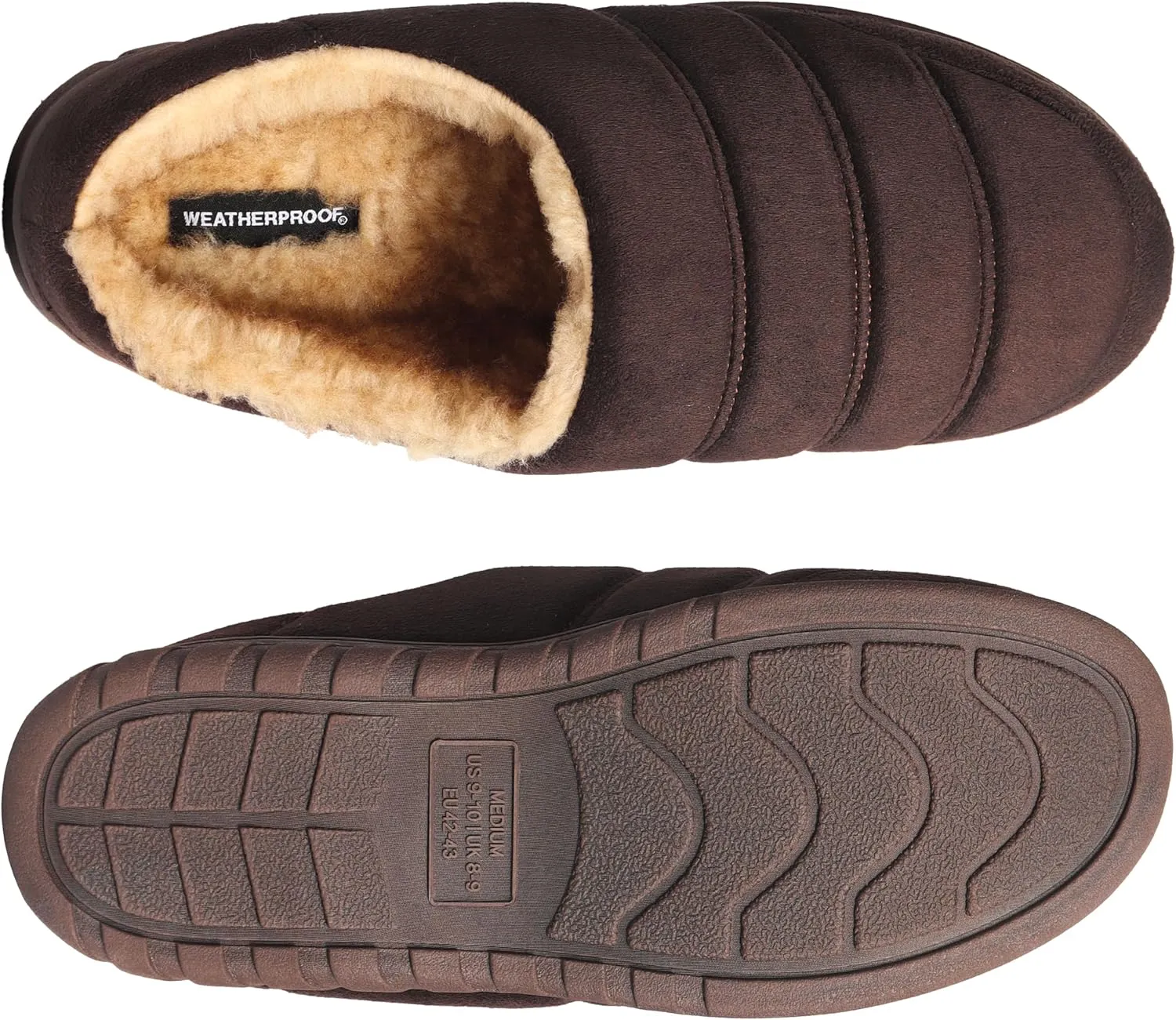 Weatherproof Microsuede Puffer Clog Memory Foam Slippers for Men, Cozy Lightweight Indoor Outdoor Slippers with Faux Shearling Sock