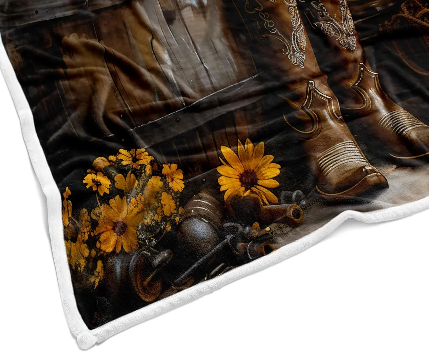 Western Cowboy Throw Blanket Farmhouse Barn Southwest Country Ranch Cowboy Boots Floral Soft Warm Cozy Plush Comfy Blanket for Couch Bed Sofa Rustic Southwestern Fleece Flannel Decorative Throws