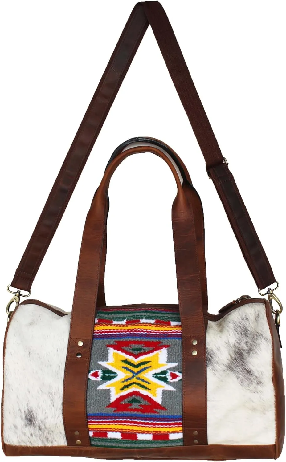 Western Cowhide Leather Woven Travel Weekender Carry-On Duffle Bag 18SKD Hairon