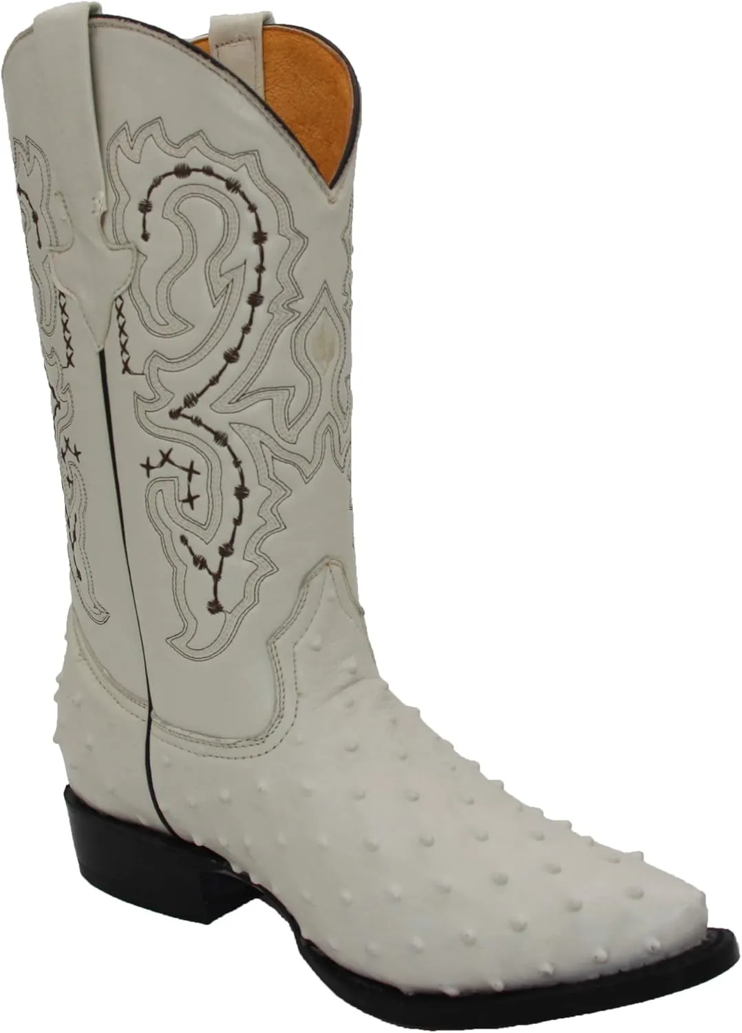 Western Shops Mens Leather Cowboy Boots Embossed Ostrich Quill Print Western Boot with Free Belt