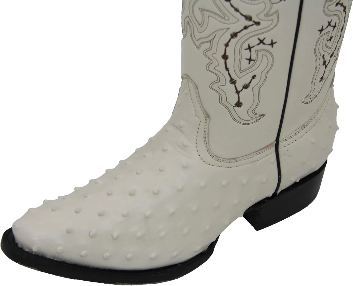 Western Shops Mens Leather Cowboy Boots Embossed Ostrich Quill Print Western Boot with Free Belt
