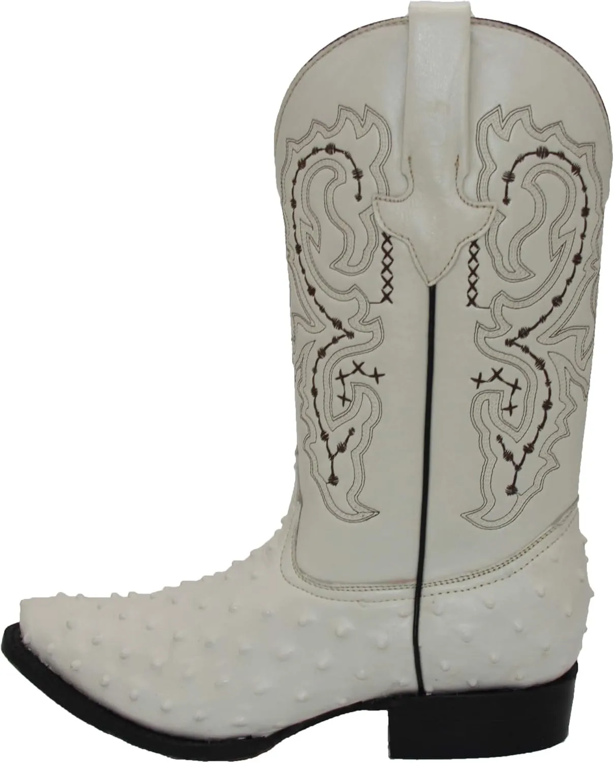 Western Shops Mens Leather Cowboy Boots Embossed Ostrich Quill Print Western Boot with Free Belt